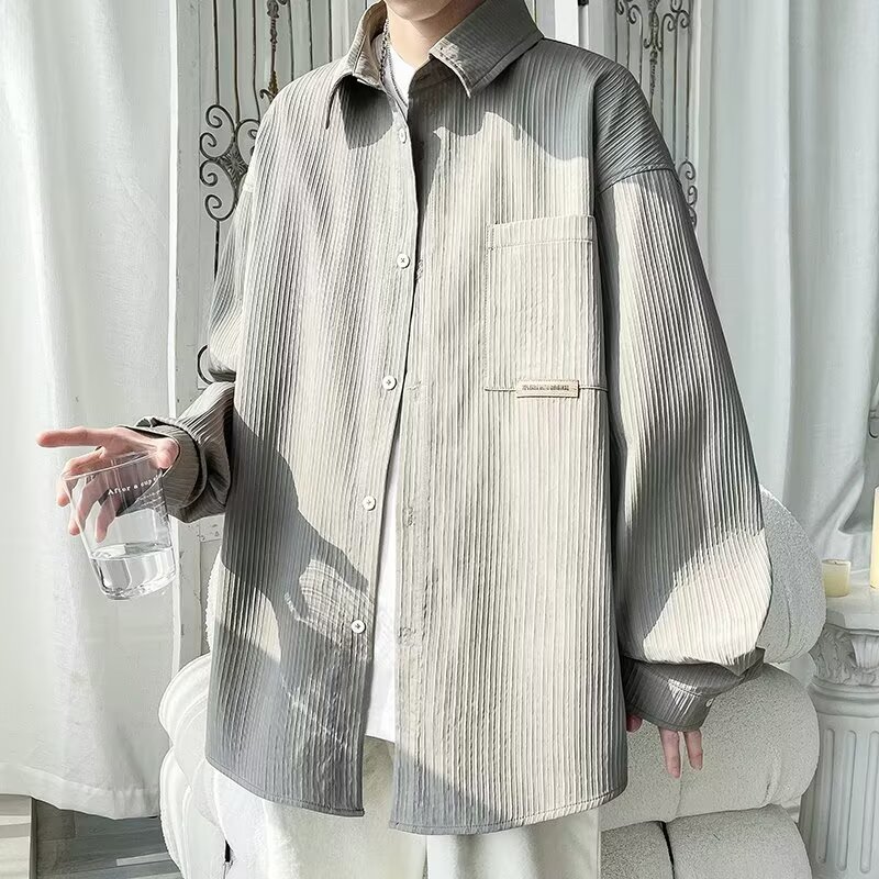 港风复古衬衫男长袖春秋宽松衬衣