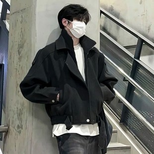 假两件短款 夹克外套男秋冬结构设计感韩系高级感痞帅毛呢大衣正肩