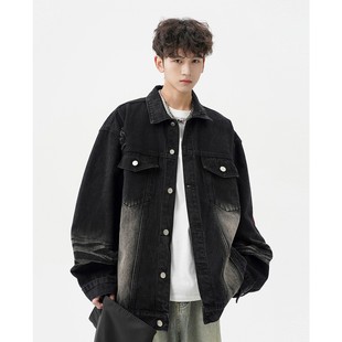 美式 vibe潮牌水洗做旧上衣高街百搭休闲夹克 复古牛仔外套男女秋季