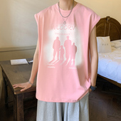 坎肩休闲打底衫 纯棉夏季 背心男潮牌港风t恤宽松运动健身篮球无袖