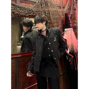 夹克 高级感痞帅男模穿搭cleanfit短款 黑色垫肩小香风外套男款 秋季