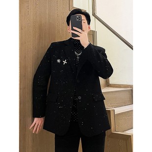 秋季 外套男高级感痞帅网红西服潮 满天星设计感亮闪闪炸街垫肩西装