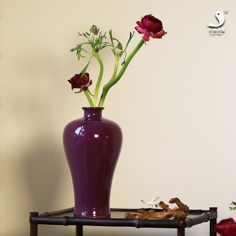 大鱼美器 梅瓶 胭脂红花瓶茄皮紫纯手工陶瓷花器高端花瓶餐桌装饰,餐饮具,茶道/零配,淘宝优惠券,粉丝福利购,淘宝优惠卷