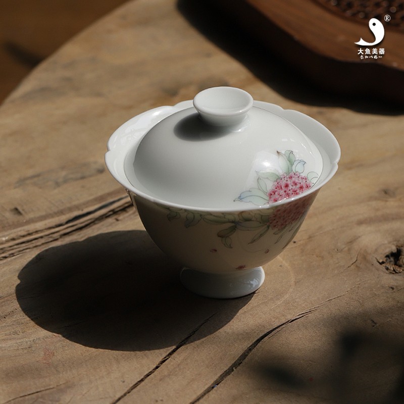 大鱼美器盖碗纯手工手绘
