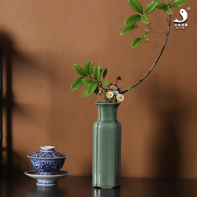 大鱼美器四方陶瓷花瓶禅意摆件