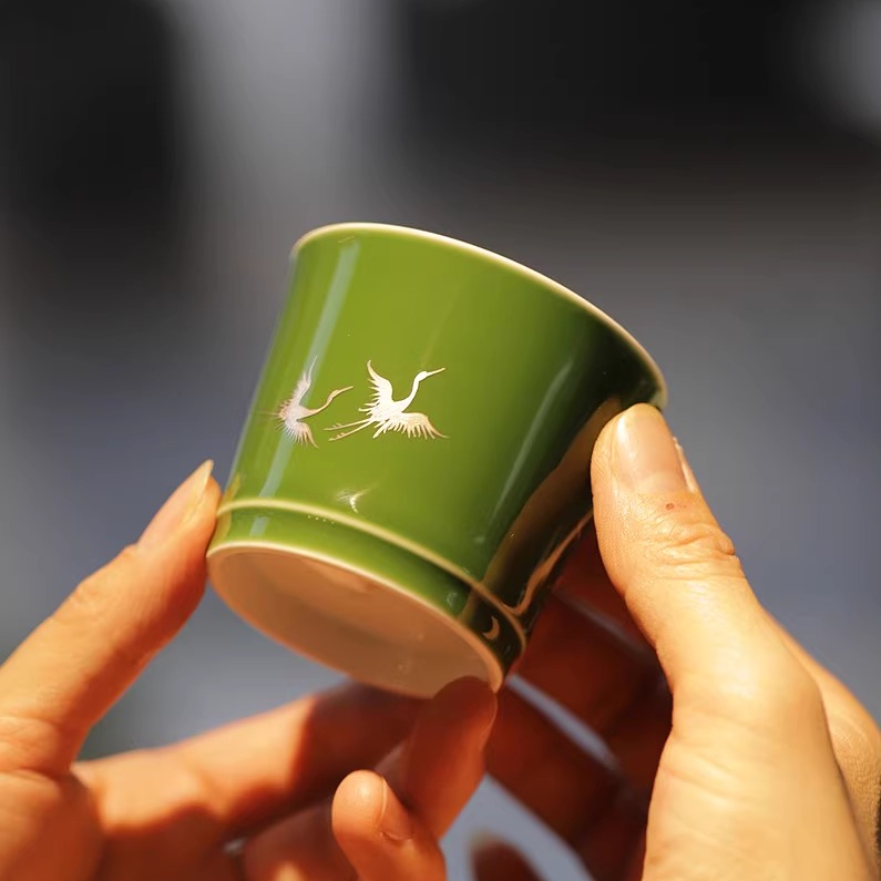 大鱼美器 翠微瑞鹤杯 手绘茶具主人杯伴手礼陶瓷茶杯景德镇纯手工