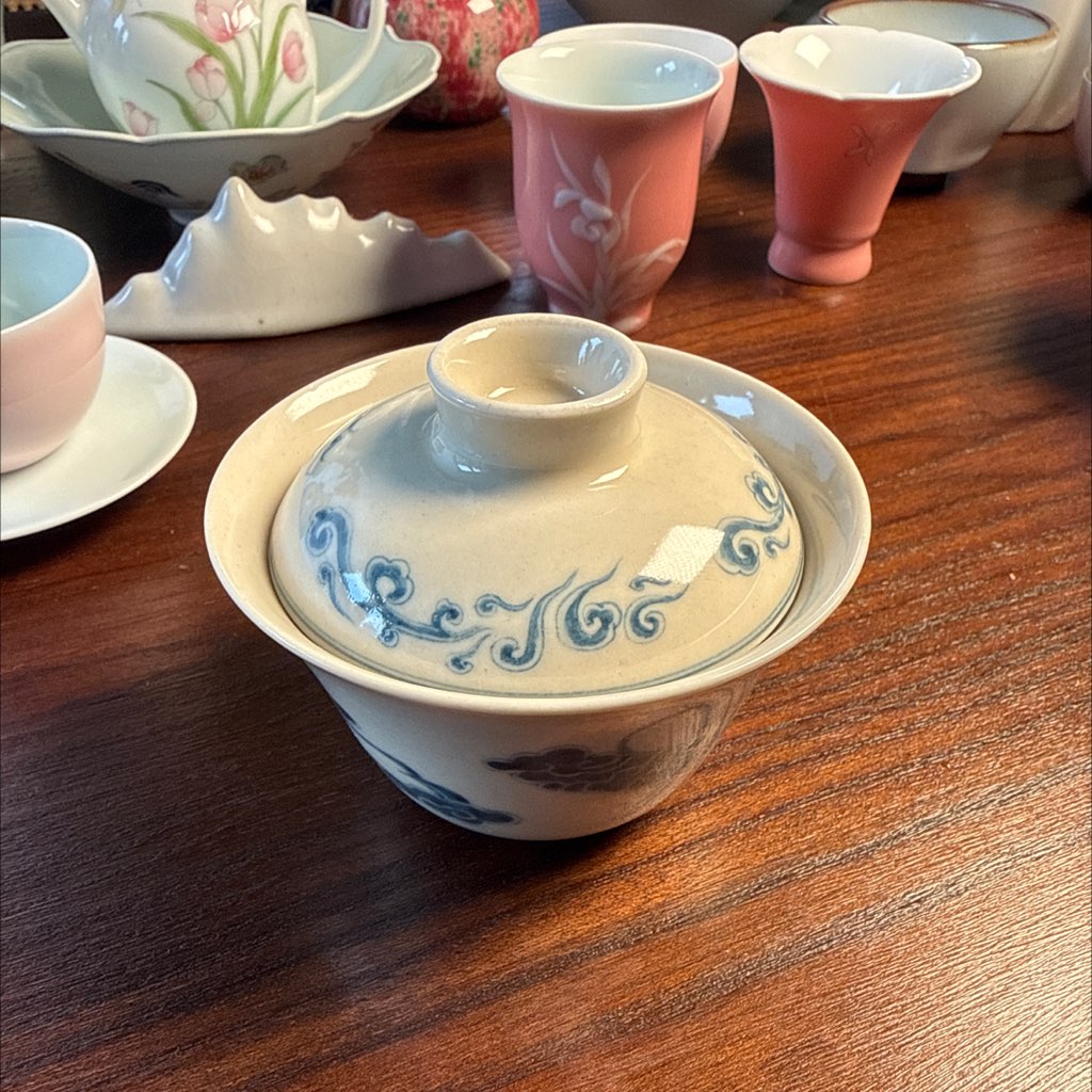 精工青花草木灰盖碗