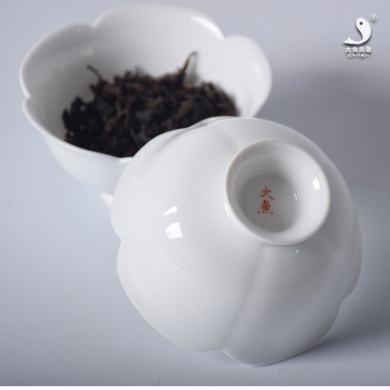 茶杯陶瓷主人杯纯手工杯子礼品景德镇薄胎茶碗花口文创茶杯玉兰花