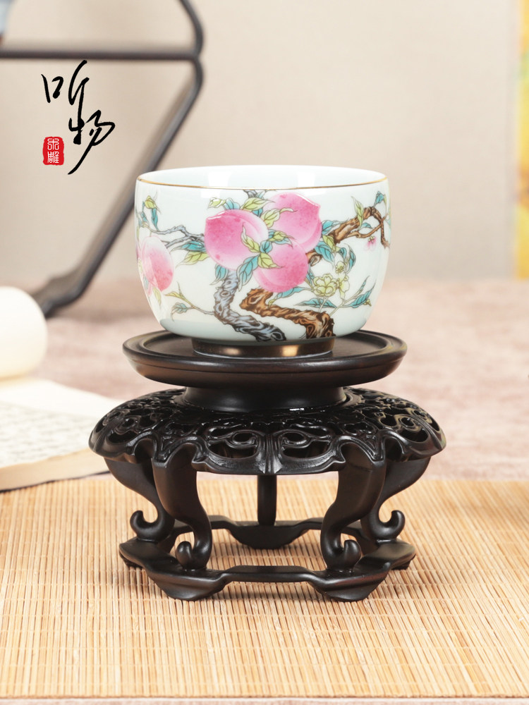 实木紫光檀圆形托式盆景香炉茶壶摆件新中式古龙托式加高花几底座