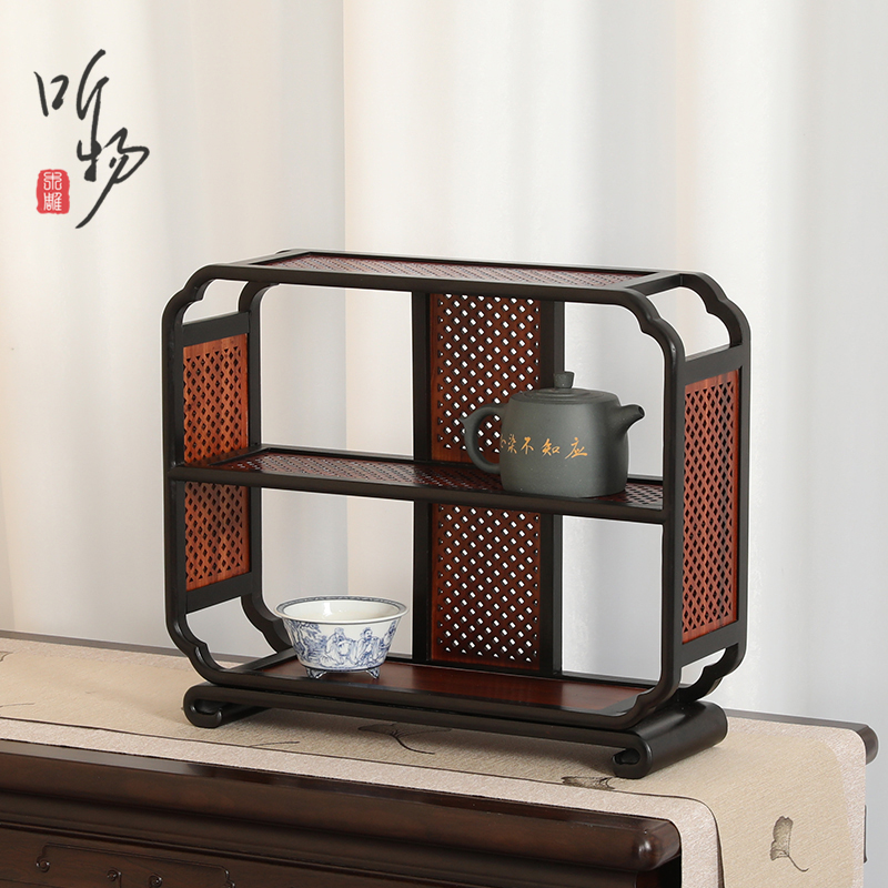 听物红酸枝新中式茶具收纳博古架