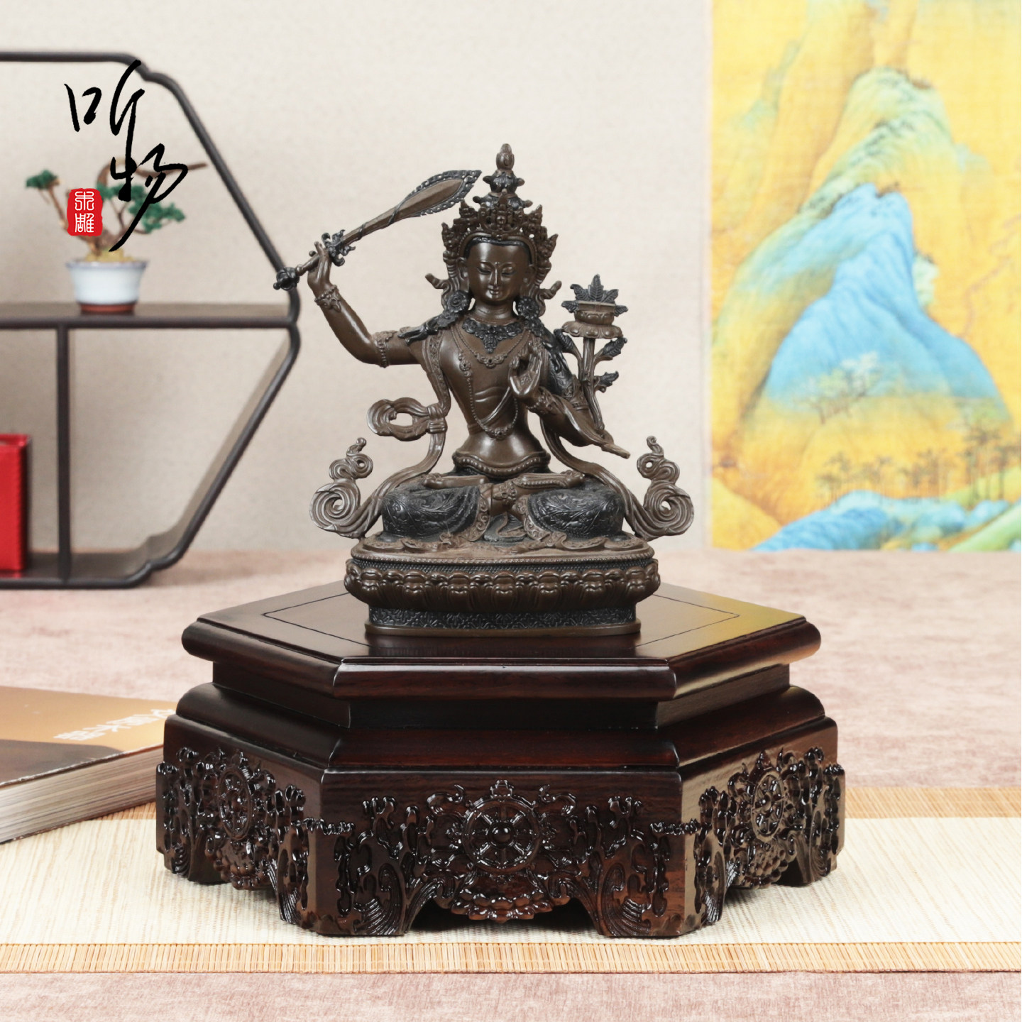 实木非洲黑檀海浪纹六角佛像摆件底座盆景茶壶鱼缸聚宝盆加高木托,家居饰品,木雕,淘宝优惠券,粉丝福利购,淘宝优惠卷