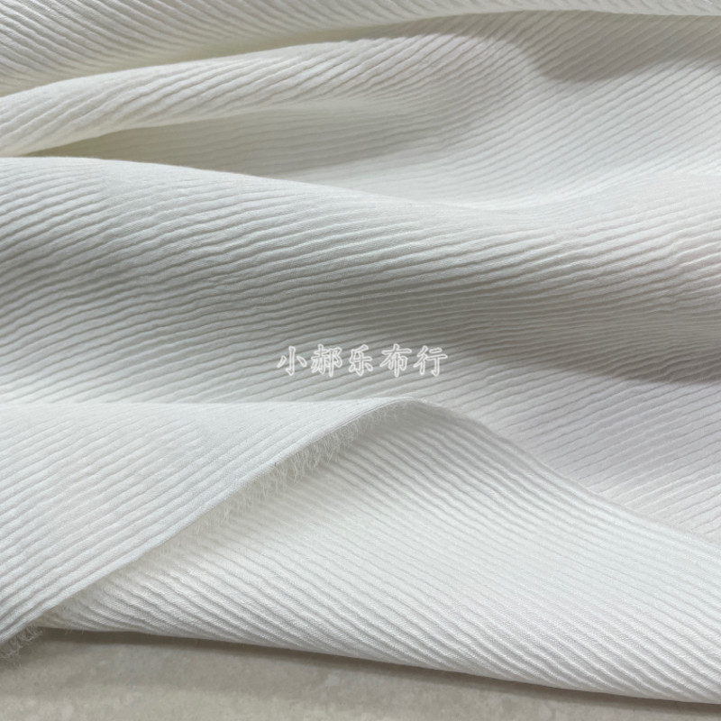 白色百褶条纹肌理褶皱布料弹力针织面料春夏连衣裙阔腿裤服装设计