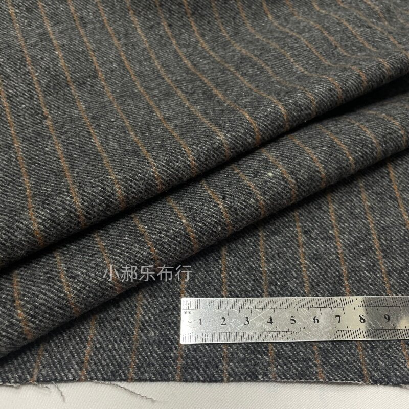 中灰色斜纹薄款毛呢条纹布料夹克西装套装裙子裤子设计师热卖面料