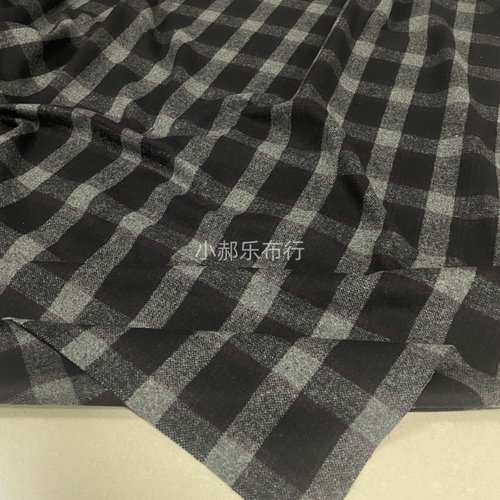 黑灰格子羊毛法兰绒布料西服套装夹克半裙裤子手工设计师服装面料
