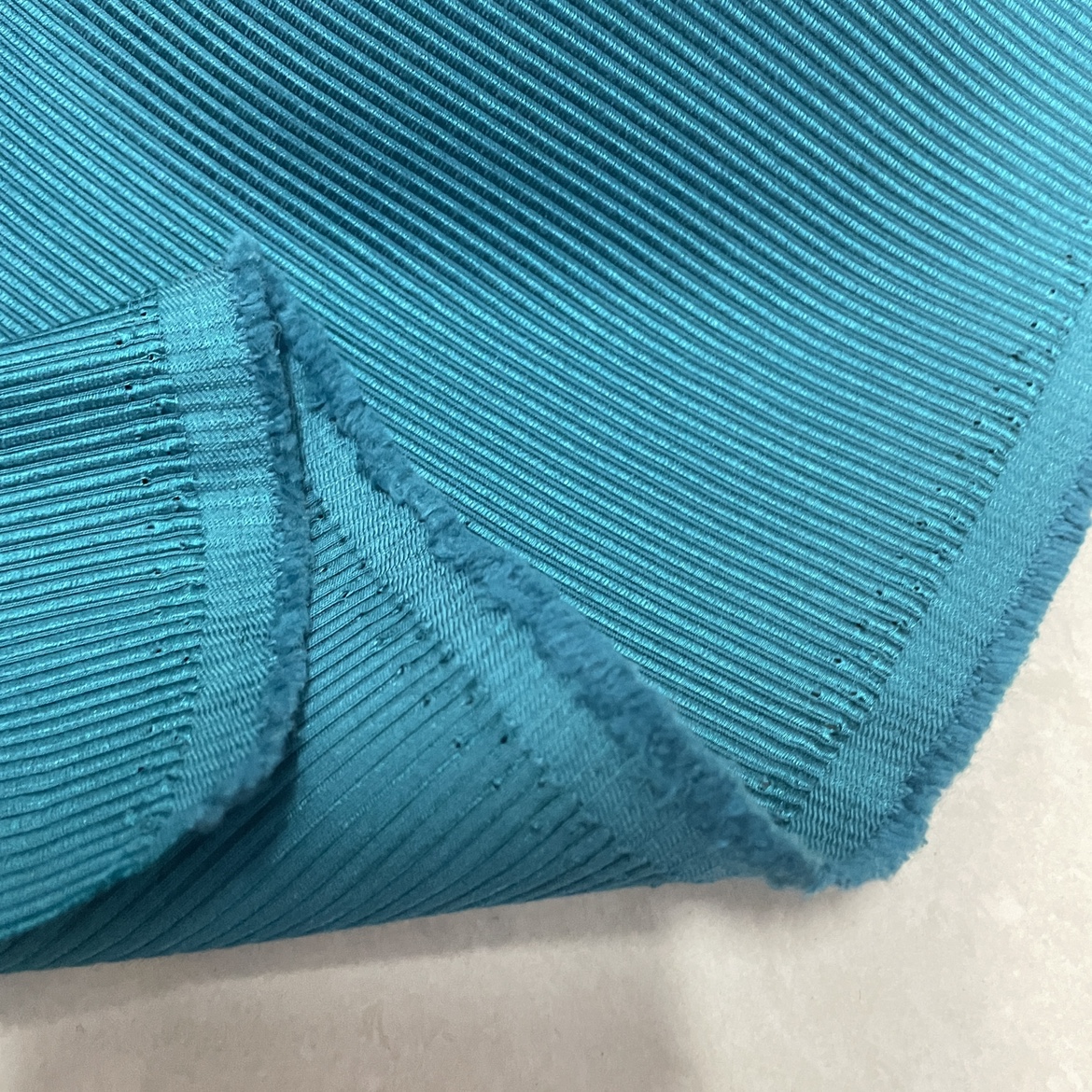 湖蓝色复古粗条裤子面料 硬挺抗起球素色横纹涤棉春秋手工diy布料