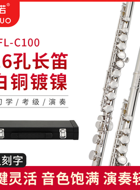 未诺 新款初学长笛专业演奏院校表演VFL-C100镀镍镀银白铜C调儿童
