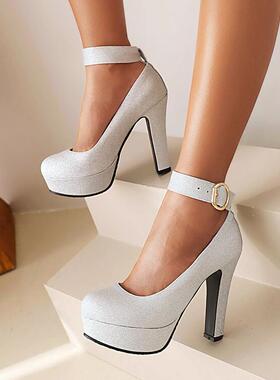 2022年春秋防水台闪亮金色银色紫色性感超高跟单鞋女大码小码 XJ