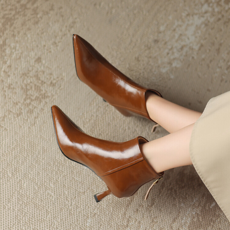 尖头细跟秋冬季皮靴真皮女靴头层猪皮中筒时装靴TBLR