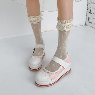 鞋女甜美圆头厚底公主黄色绿色蓝色红色大码单鞋 48 小码 32 yya