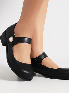 春秋皮鞋白色黄色玛丽珍鞋平底平跟浅口圆头中小学生鞋大码鞋 MFY