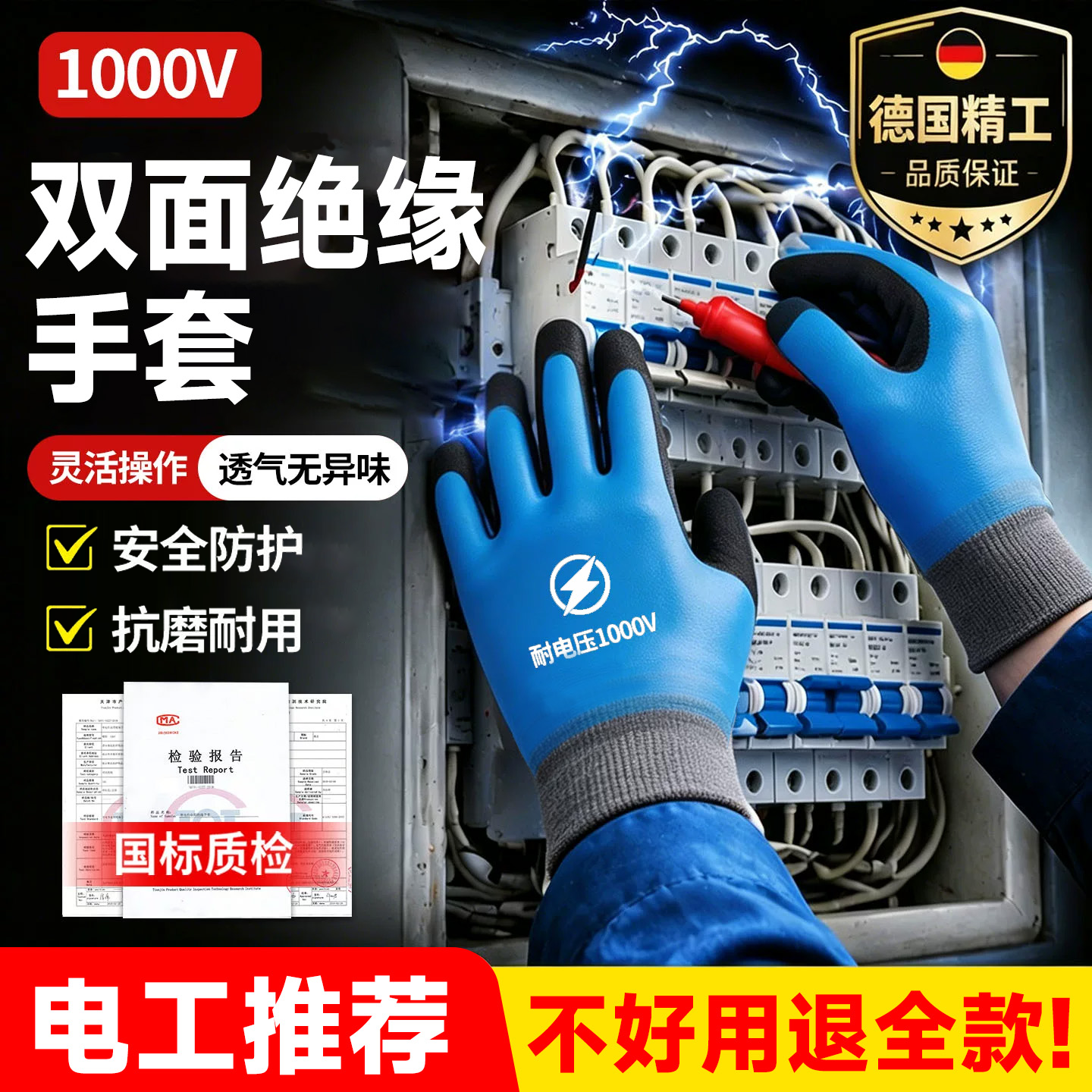 绝缘手套电工专用高压380v低压防电静电触电400v专业国标带电作业