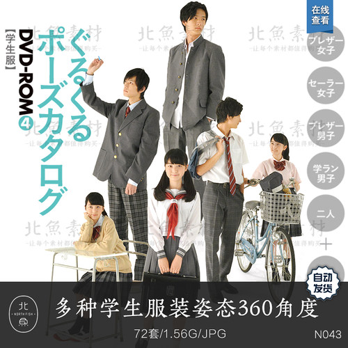 72套姿态多种学生服装360角度展现 设计绘画资料灵感概念美术参考