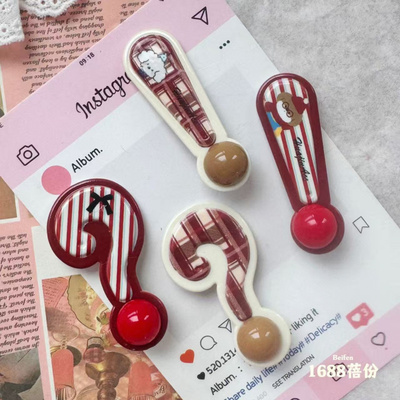 秋冬咖色格纹感叹号发夹个性搞怪