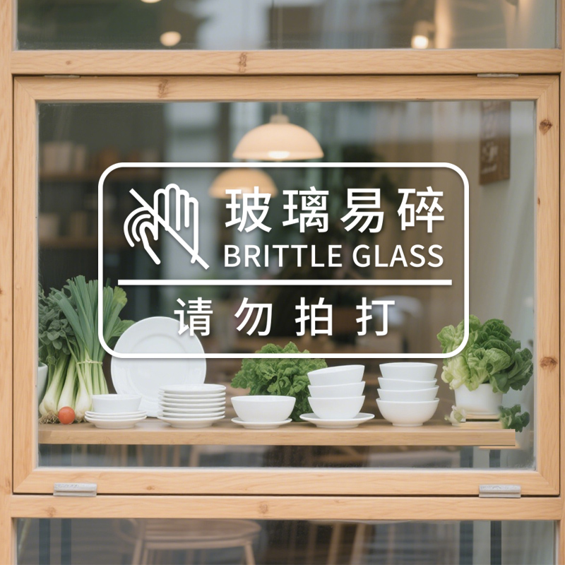 小心玻璃提示贴商场温馨提示牌请勿拍打小心玻璃防撞贴纸静电贴