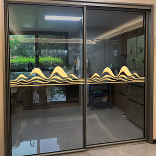 金山银山高级玻璃门腰线贴纸厨房推拉门卫生间办公室防撞提示贴纸