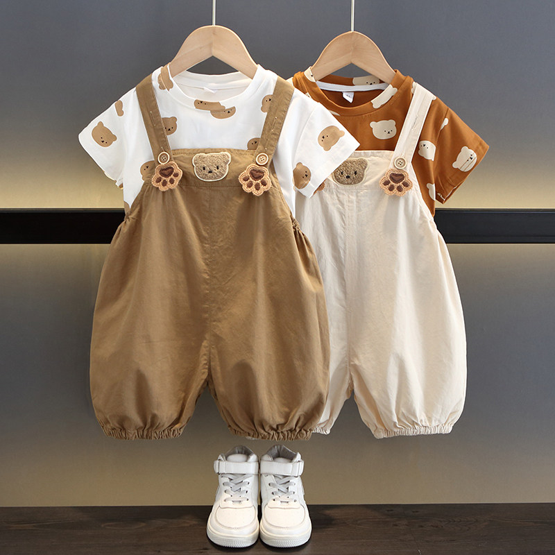 男童夏季背带裤套装2025新款儿童帅气时髦夏装宝宝洋气潮