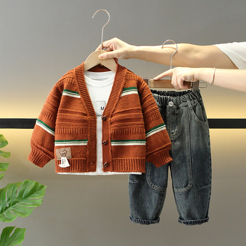男童秋季酷帅时髦毛衣三件套潮