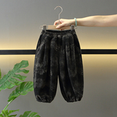 加绒裤 宝宝时髦休闲卫裤 子2026新款 酷帅哈伦裤 潮 儿童冬装 男童冬季