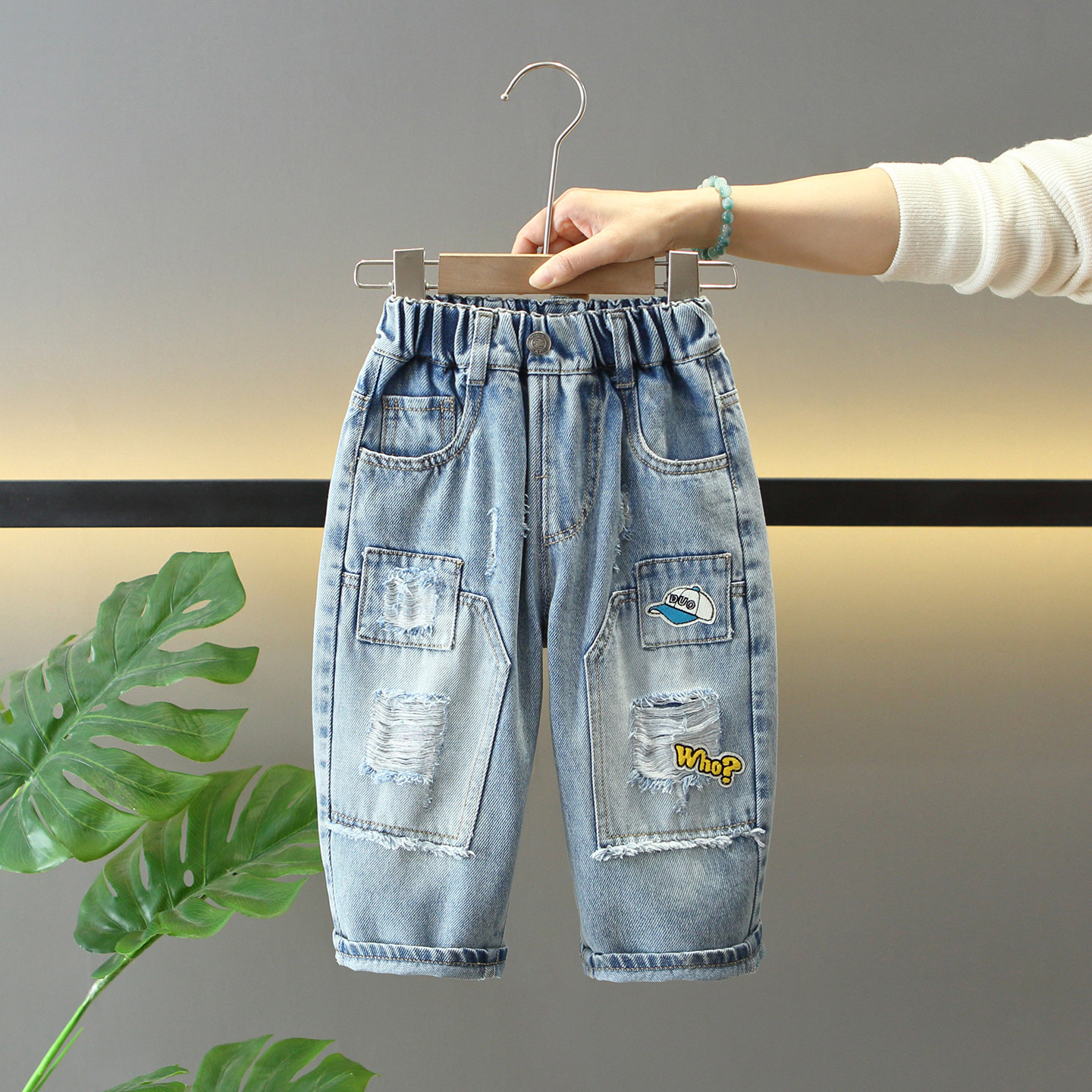 男童破洞牛仔裤春装2026新款儿童春秋季韩版阔腿长裤男孩直筒裤子