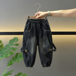 儿童装 冬季 炸街裤 男童韩版 长裤 2025新款 子潮男孩加绒冬装 潮 牛仔裤