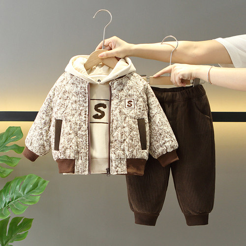 男童冬季酷帅加绒加厚时髦三件套