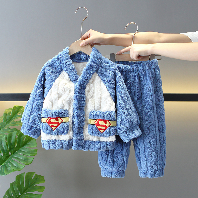 男童冬季加厚法兰绒保暖家居服潮