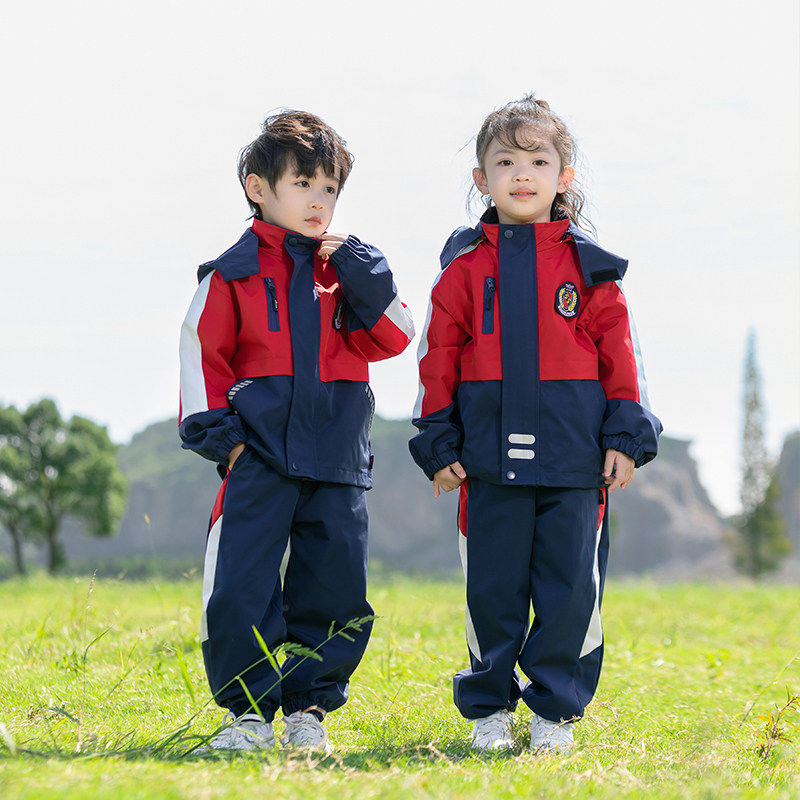 小学生校服冲锋衣红色冬装男童女童三合一反光条班服幼儿园服套装