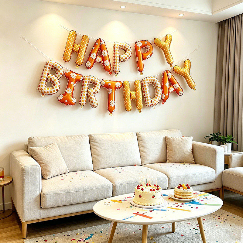 生日快乐气球英字母happybirthday雏菊儿童周岁生日装饰场景布置