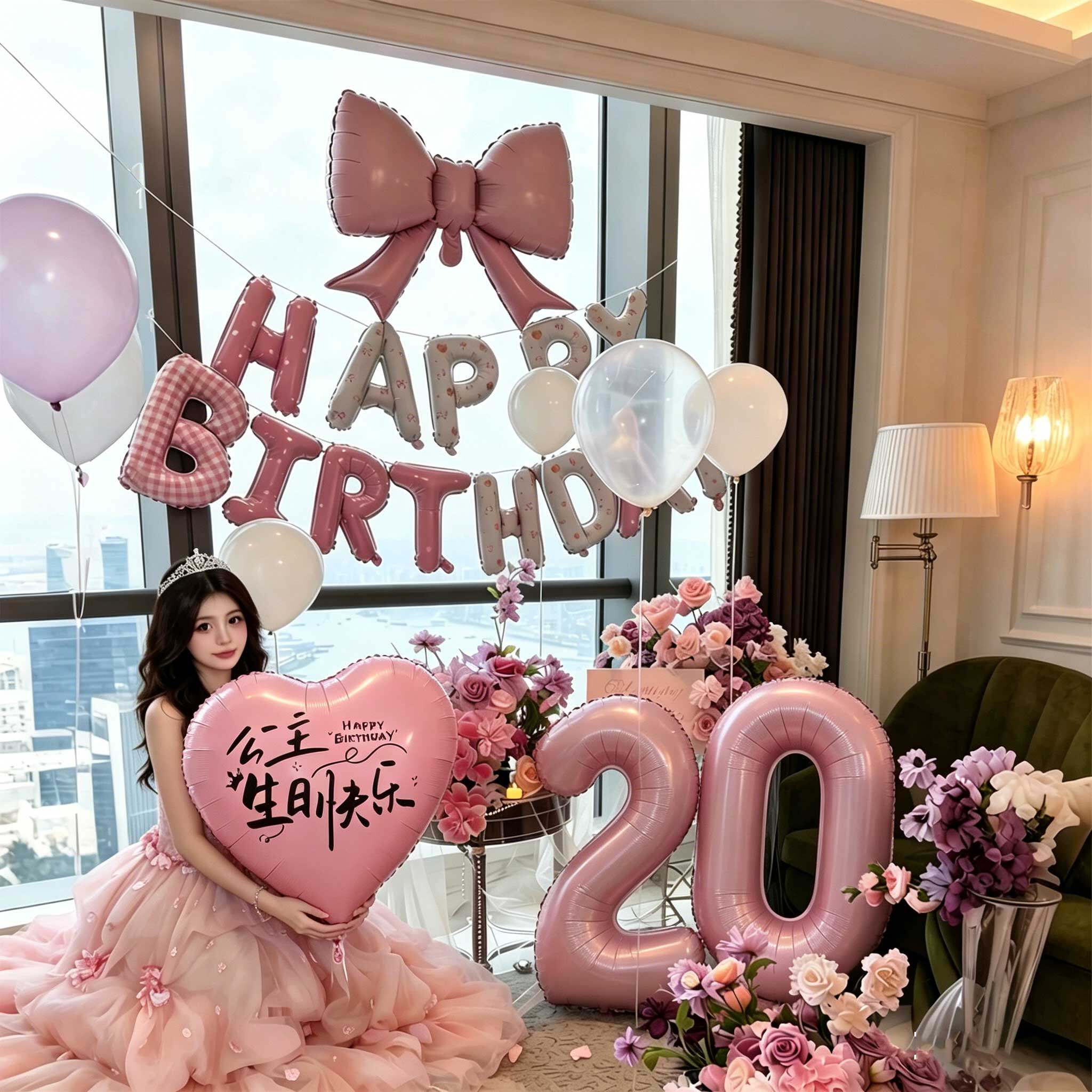 女孩生日布置气球20岁派对拍照道具氛围感酒店包厢背景墙装饰场景图片