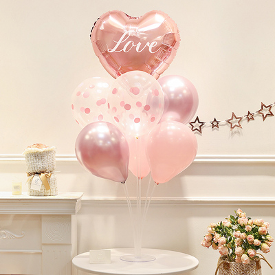 粉色爱心气球桌飘生日装饰氛围拍照道具订婚结婚场景布置桌面摆件