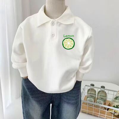 儿童翻领纯棉长袖T恤打底衫春秋男女童洋气卫衣中大童polo领上衣