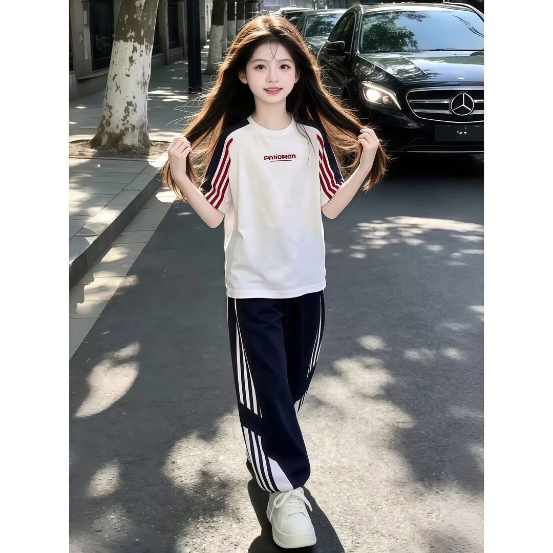 纯棉大童夏季薄款条纹两件套