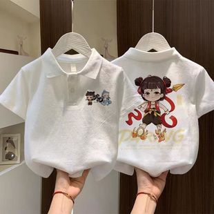 男女童韩版 儿童装 2025新款 polo衫 吸汗上衣 纯棉中大童洋气哪吒短袖