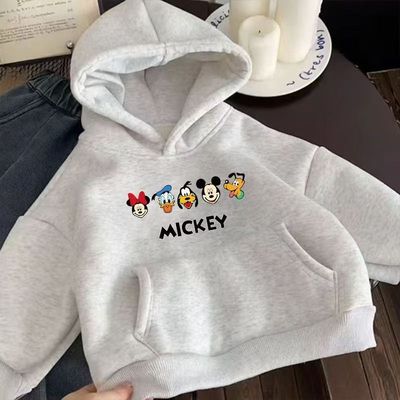 洋气冬款加绒加厚连帽卫衣男童韩版带帽加绒卫衣男女宝宝宽松上衣