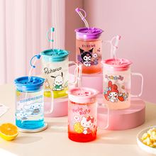 HelloKitty吸管玻璃杯女生高颜值三丽鸥杯子带刻度家用大容量水杯