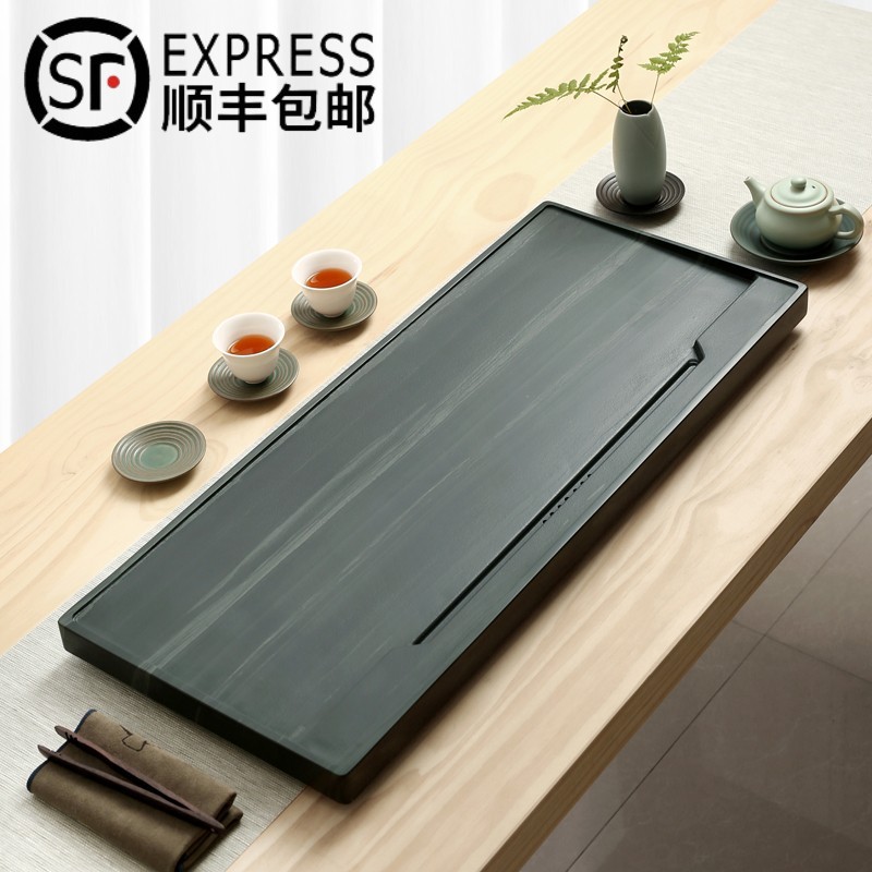 乌金石皇庭玉石新中式简约天然石材茶盘家用商用单层自然排水茶台