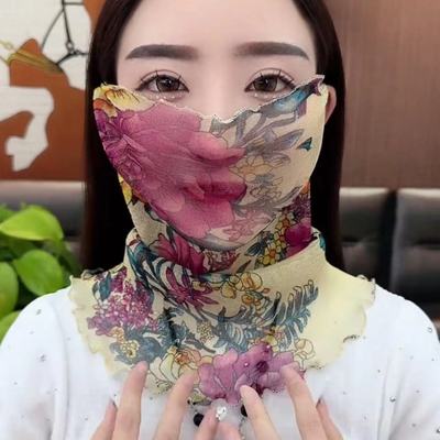 夏季防晒面纱女薄款遮全脸护颈小围脖挂耳护脖子套头纱巾百搭围巾