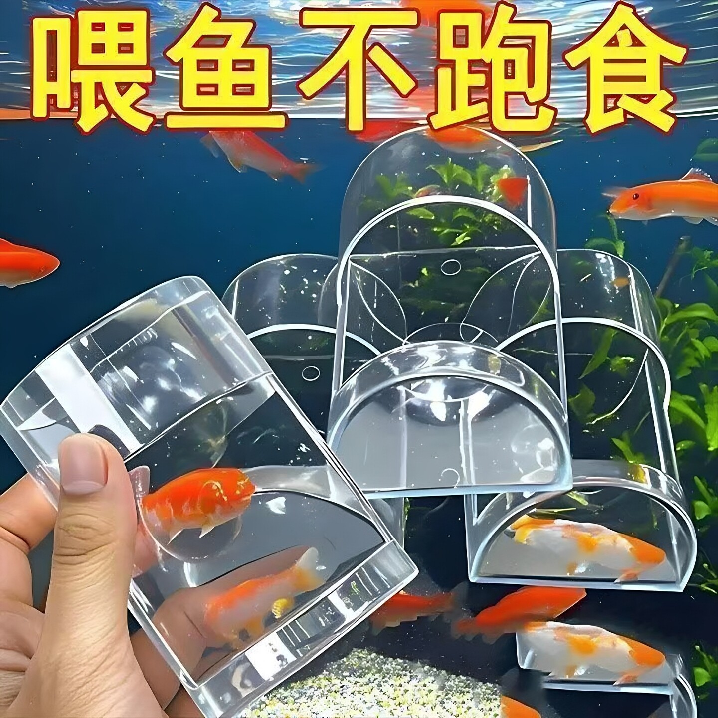 鱼缸小鱼喂食器鱼食投喂器防飘散喂鱼投食圈喂食圈下沉透明亚克力