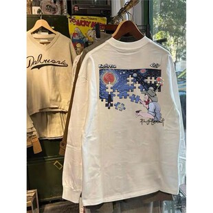 外贸出口~秋冬潮牌长袖T恤男点亮星空梵高宽松打底衫情侣上衣女