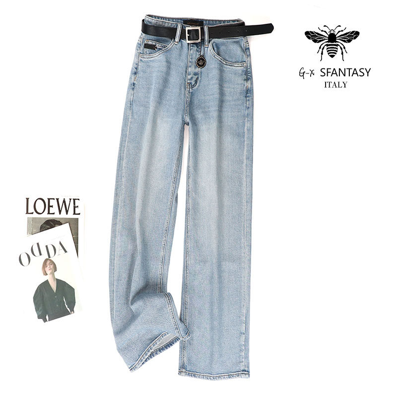 欧货蜜蜂夏季新款浅蓝色垂感直筒牛仔裤显瘦时尚超薄窄版阔腿裤女,女装/女士精品,牛仔裤,淘宝优惠券,粉丝福利购,淘宝优惠卷